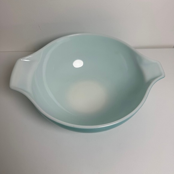 Pyrex Butterprint Cinderella Mixing Bowls 444 Set of 2 Turquoise White 4QT MCM - Picture 2 of 16